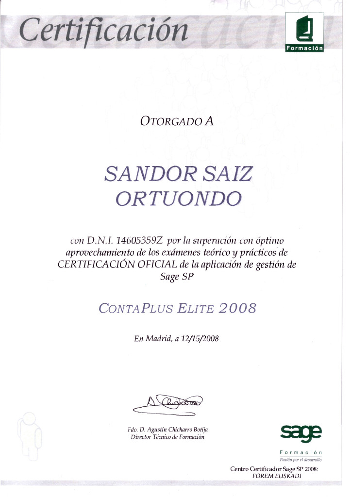 2008-12-15 Certificacion SAGE Contaplus